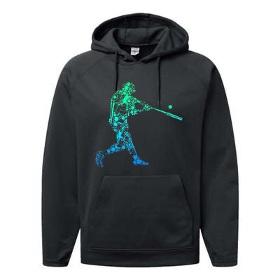 Baseball Player Batter Men Kids Performance Fleece Hoodie