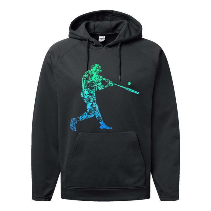 Baseball Player Batter Men Kids Performance Fleece Hoodie