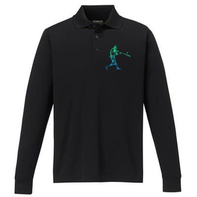 Baseball Player Batter Men Kids Performance Long Sleeve Polo