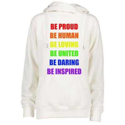 Be Proud Be Hu Be Loving Gift Womens Funnel Neck Pullover Hood