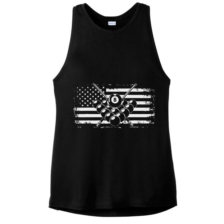 Billiards Pool Billiards American Flag Gift Ladies PosiCharge Tri-Blend Wicking Tank