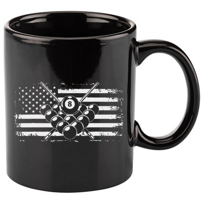 Billiards Pool Billiards American Flag Gift 11oz C Handle Ceramic Mug