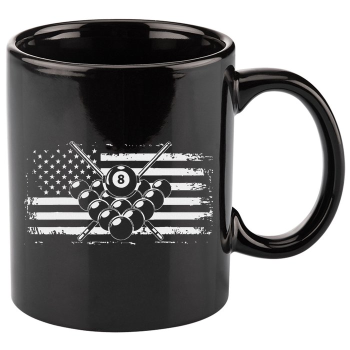 Billiards Pool Billiards American Flag Gift 11oz C Handle Ceramic Mug