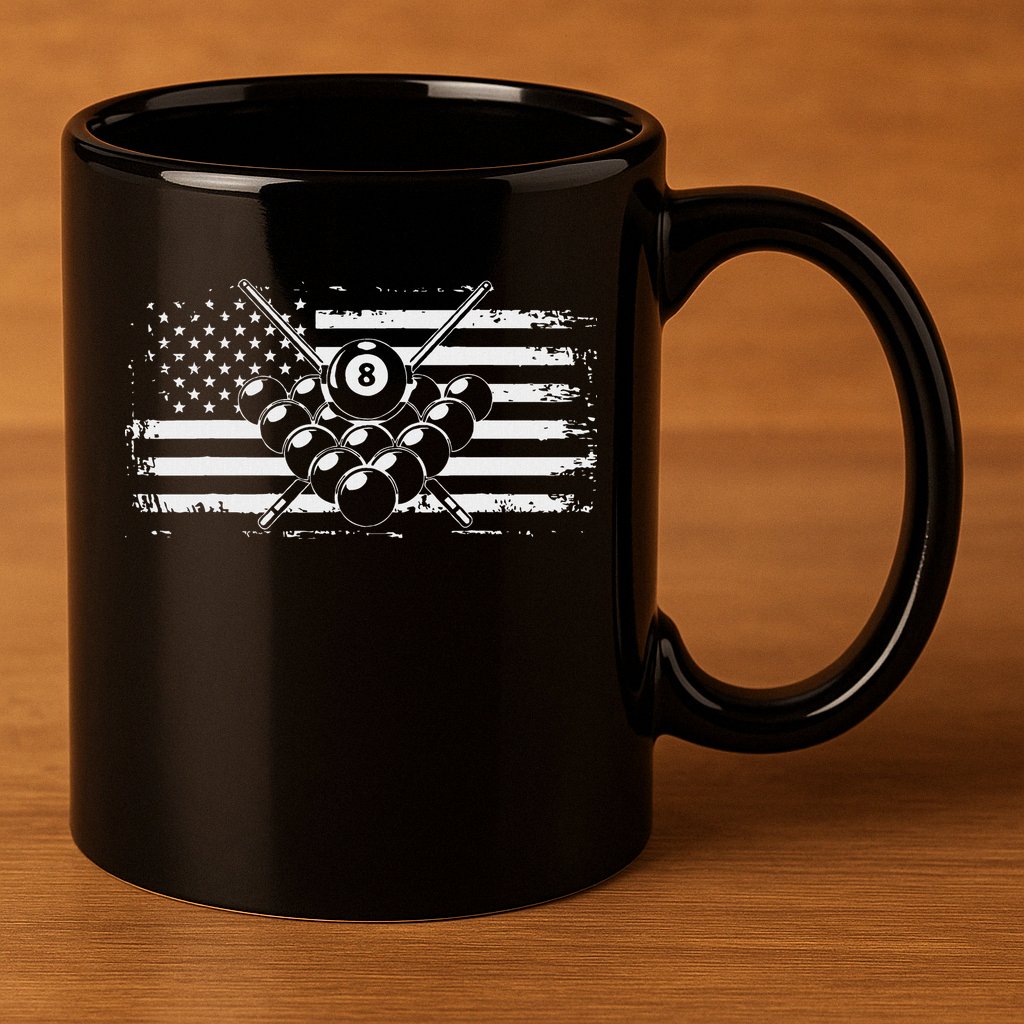 Billiards Pool Billiards American Flag Gift 11oz C Handle Ceramic Mug