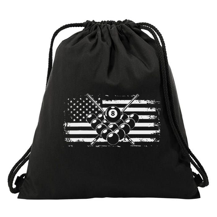 Billiards Pool Billiards American Flag Gift Drawstring Bag