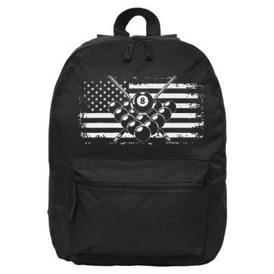 Billiards Pool Billiards American Flag Gift 16 in Basic Backpack