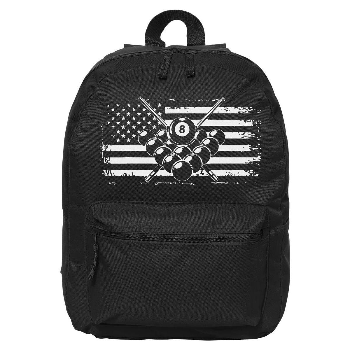 Billiards Pool Billiards American Flag Gift 16 in Basic Backpack