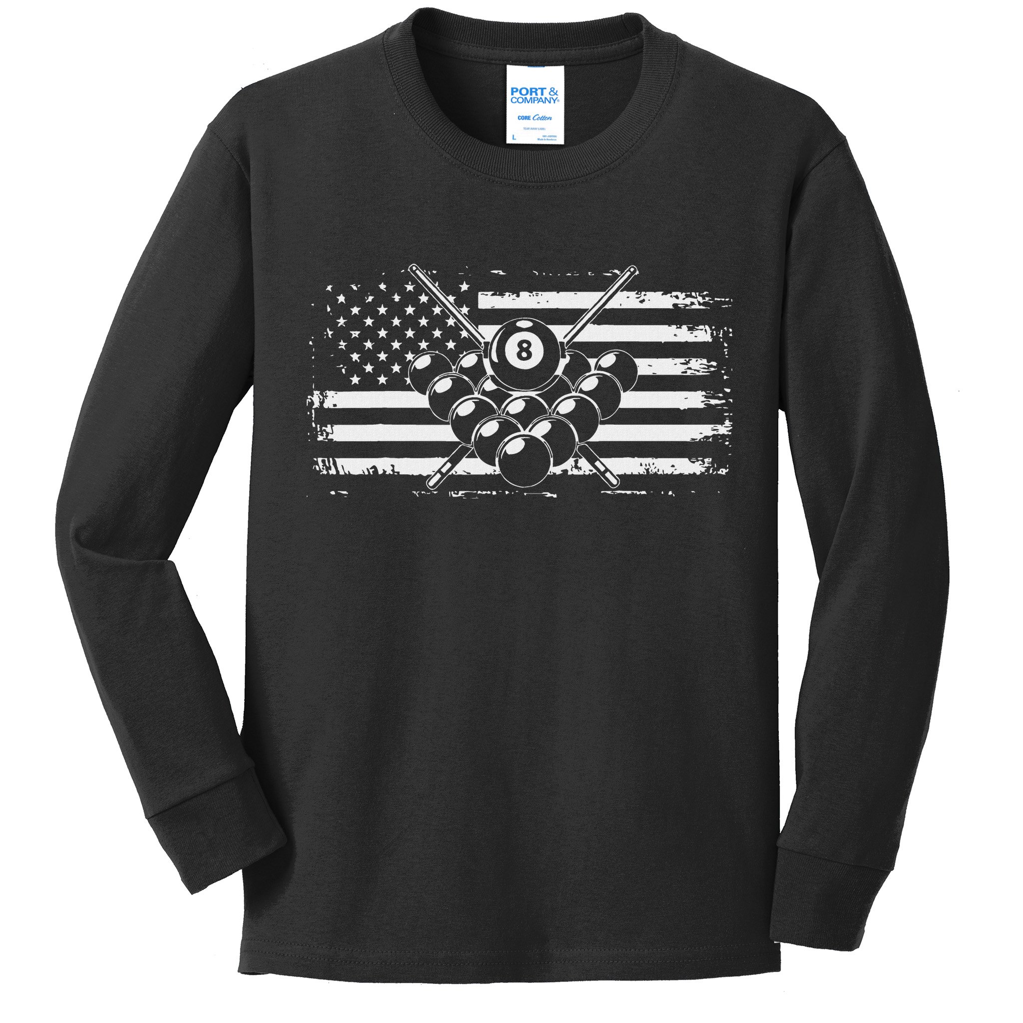 Billiards Pool Billiards American Flag Gift Kids Long Sleeve Shirt