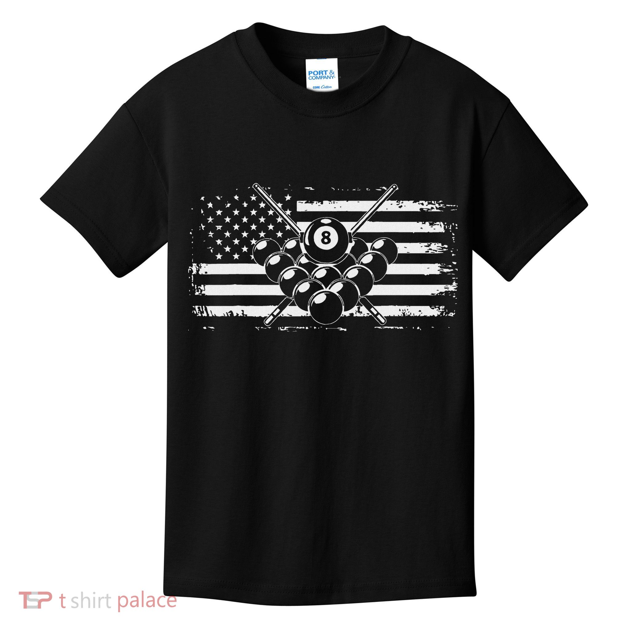 Billiards Pool Billiards American Flag Gift Kids T-Shirt