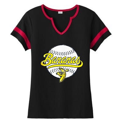 Banana Playing Baseball Fruit Lover Funny LetS Go Bananas Ladies Halftime Notch Neck Tee