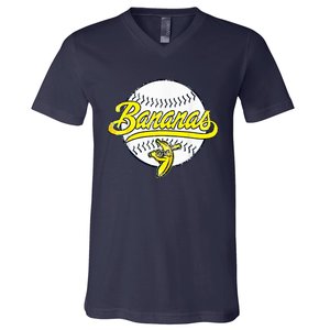 Banana Playing Baseball Fruit Lover Funny LetS Go Bananas V-Neck T-Shirt