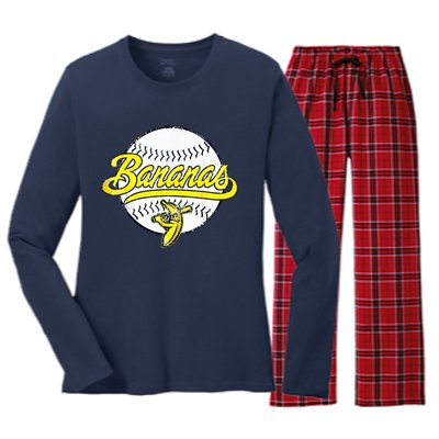 Banana Playing Baseball Fruit Lover Funny LetS Go Bananas Women's Long Sleeve Flannel Pajama Set 