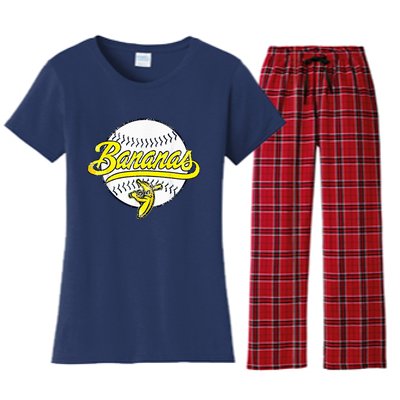 Banana Playing Baseball Fruit Lover Funny LetS Go Bananas Women's Flannel Pajama Set