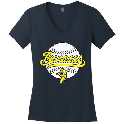 Banana Playing Baseball Fruit Lover Funny LetS Go Bananas Women's V-Neck T-Shirt