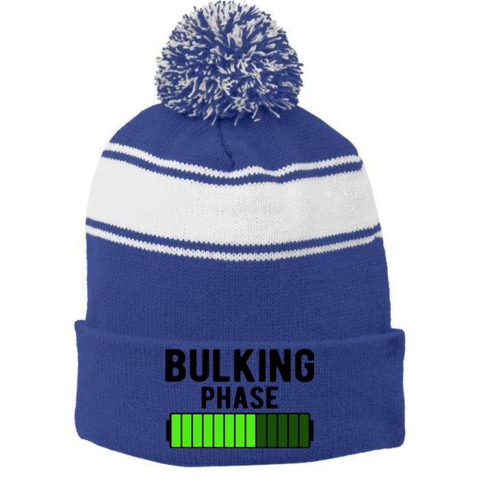 Bulking Phase Battery Loading Progress Bodybuilder Fitness Gift Stripe Pom Pom Beanie