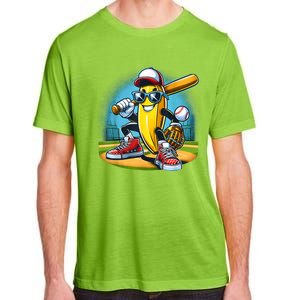 Banana Playing Baseball Funny Fruit Lover Baseball Player Adult ChromaSoft Performance T-Shirt