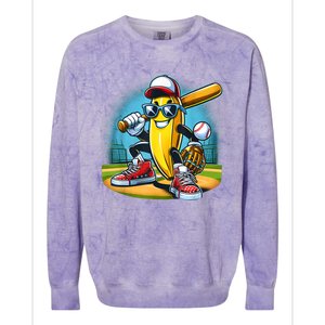 Banana Playing Baseball Funny Fruit Lover Baseball Player Colorblast Crewneck Sweatshirt