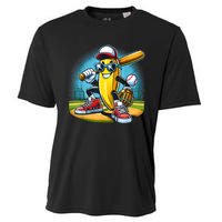 Banana Playing Baseball Funny Fruit Lover Baseball Player Cooling Performance Crew T-Shirt