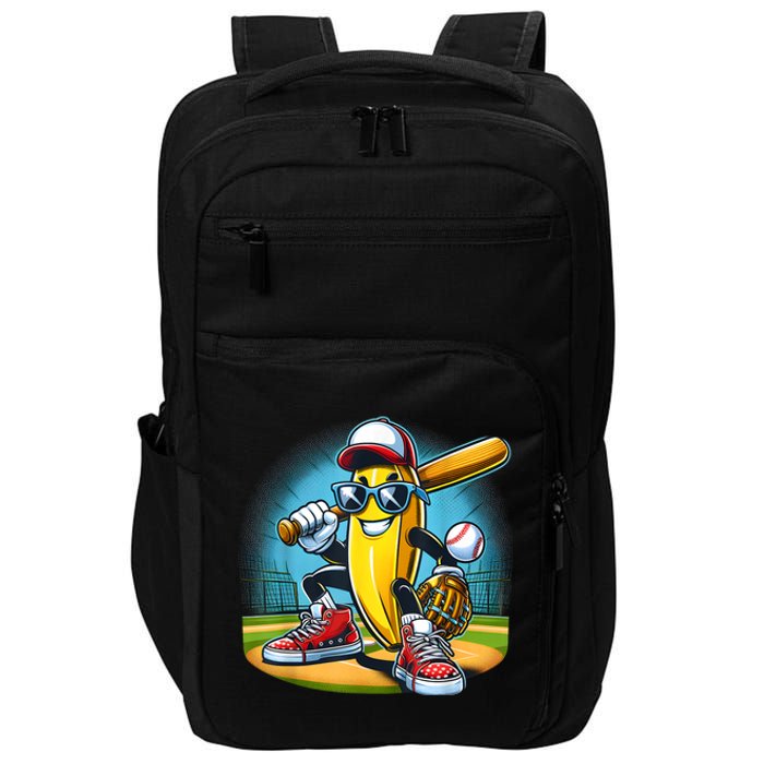 Banana Playing Baseball Funny Fruit Lover Baseball Player Impact Tech Backpack