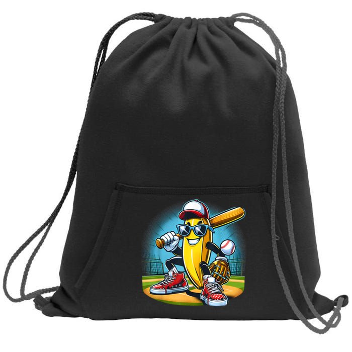 Banana Playing Baseball Funny Fruit Lover Baseball Player Sweatshirt Cinch Pack Bag