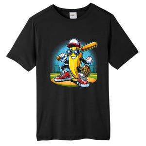 Banana Playing Baseball Funny Fruit Lover Baseball Player Tall Fusion ChromaSoft Performance T-Shirt