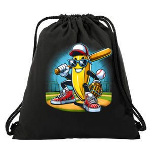 Banana Playing Baseball Funny Fruit Lover Baseball Player Drawstring Bag