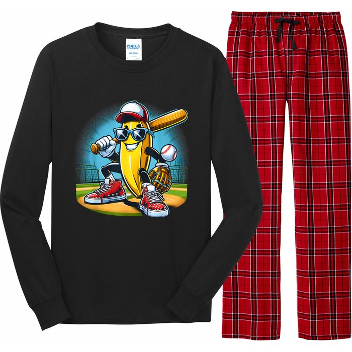 Banana Playing Baseball Funny Fruit Lover Baseball Player Long Sleeve Pajama Set