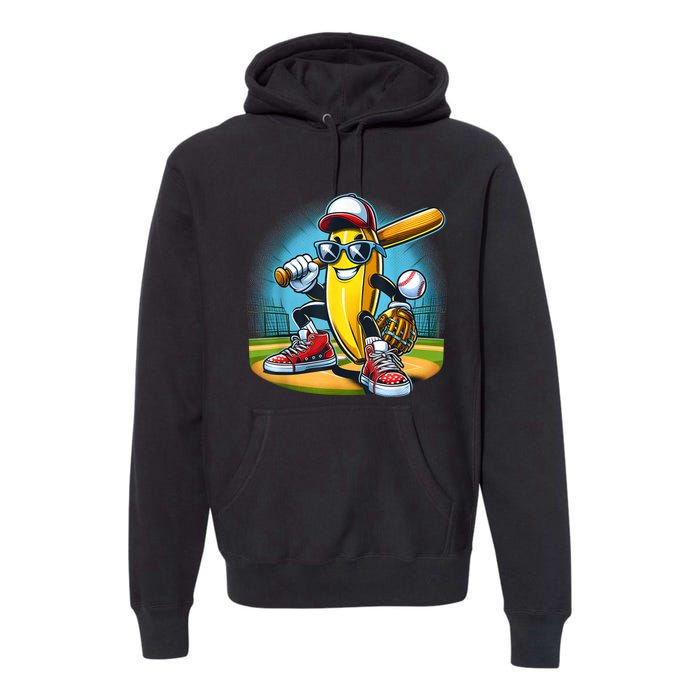 Banana Playing Baseball Funny Fruit Lover Baseball Player Premium Hoodie