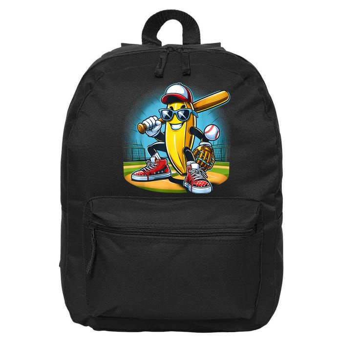 Banana Playing Baseball Funny Fruit Lover Baseball Player 16 in Basic Backpack