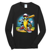 Banana Playing Baseball Funny Fruit Lover Baseball Player Tall Long Sleeve T-Shirt