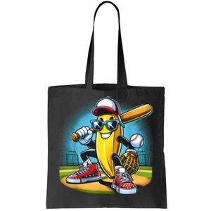 Banana Playing Baseball Funny Fruit Lover Baseball Player Tote Bag