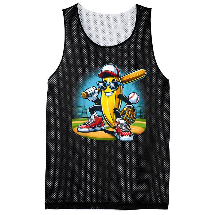 Banana Playing Baseball Funny Fruit Lover Baseball Player Mesh Reversible Basketball Jersey Tank