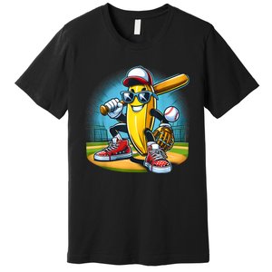 Banana Playing Baseball Funny Fruit Lover Baseball Player Premium T-Shirt