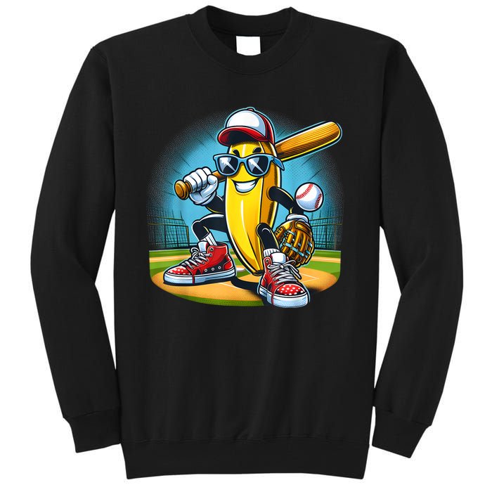 Banana Playing Baseball Funny Fruit Lover Baseball Player Tall Sweatshirt