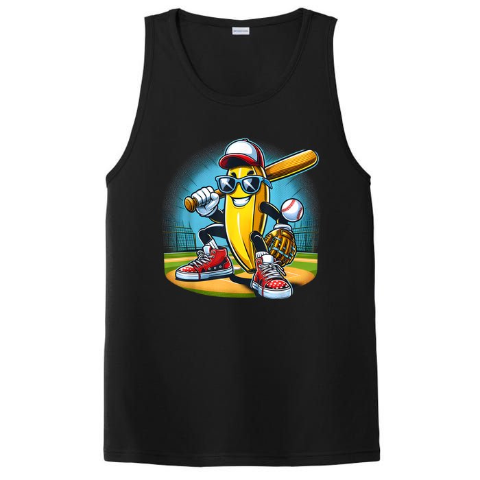 Banana Playing Baseball Funny Fruit Lover Baseball Player PosiCharge Competitor Tank