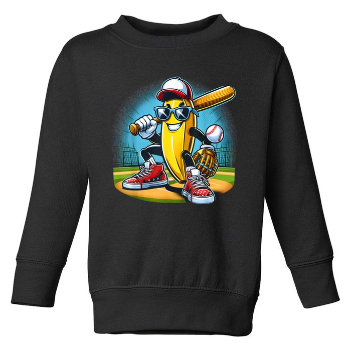 Banana Playing Baseball Funny Fruit Lover Baseball Player Toddler Sweatshirt