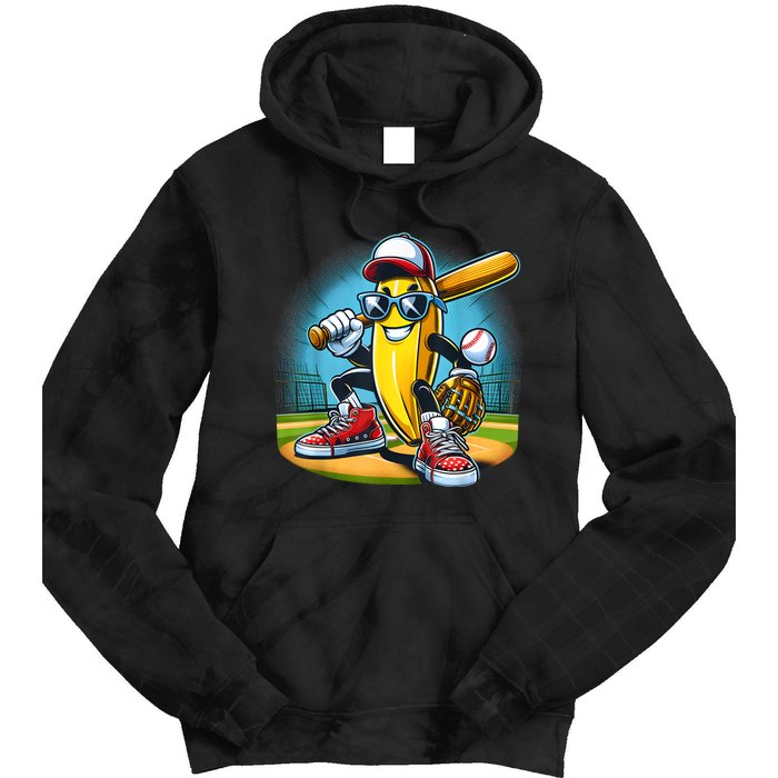 Banana Playing Baseball Funny Fruit Lover Baseball Player Tie Dye Hoodie