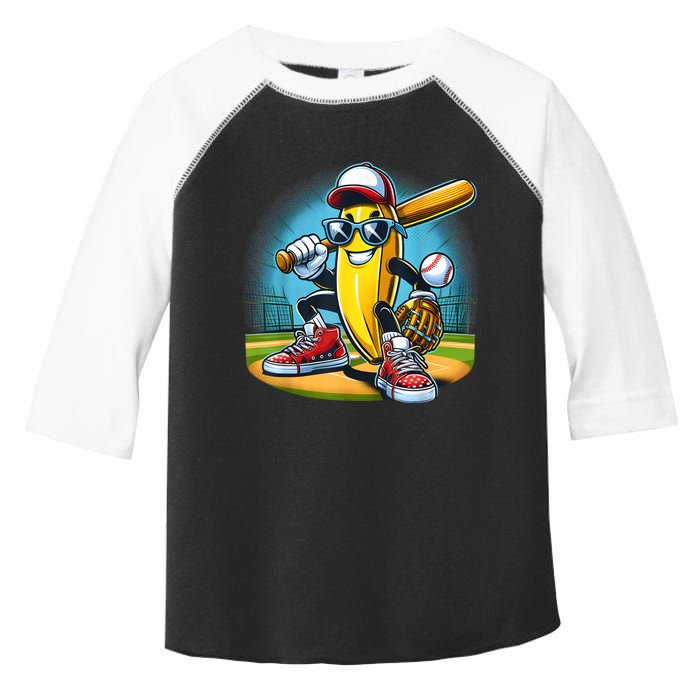 Banana Playing Baseball Funny Fruit Lover Baseball Player Toddler Fine Jersey T-Shirt