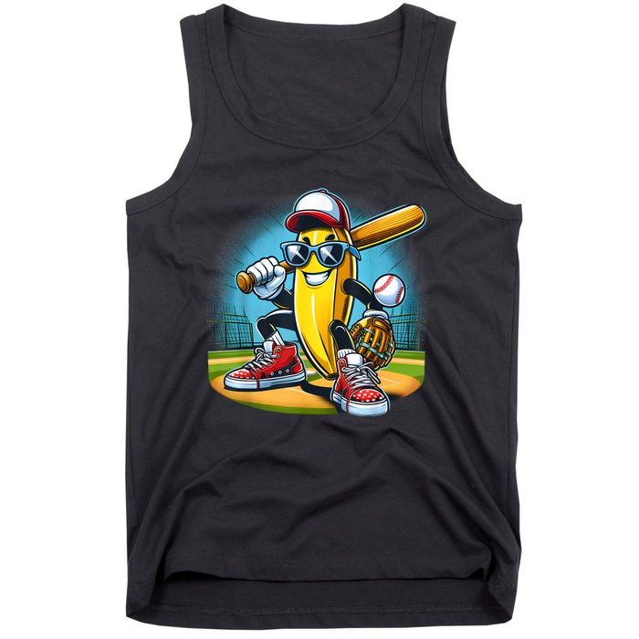 Banana Playing Baseball Funny Fruit Lover Baseball Player Tank Top