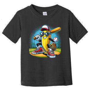 Banana Playing Baseball Funny Fruit Lover Baseball Player Toddler T-Shirt