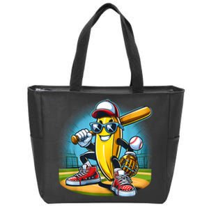 Banana Playing Baseball Funny Fruit Lover Baseball Player Zip Tote Bag