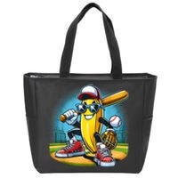 Banana Playing Baseball Funny Fruit Lover Baseball Player Zip Tote Bag