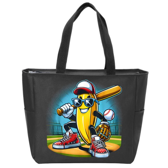 Banana Playing Baseball Funny Fruit Lover Baseball Player Zip Tote Bag