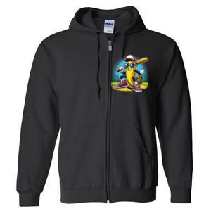 Banana Playing Baseball Funny Fruit Lover Baseball Player Full Zip Hoodie