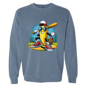 Banana Playing Baseball Funny Fruit Lover Baseball Player Garment-Dyed Sweatshirt