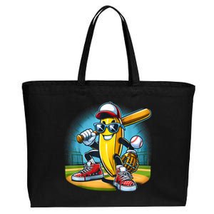 Banana Playing Baseball Funny Fruit Lover Baseball Player Cotton Canvas Jumbo Tote