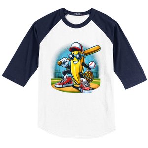 Banana Playing Baseball Funny Fruit Lover Baseball Player Baseball Sleeve Shirt