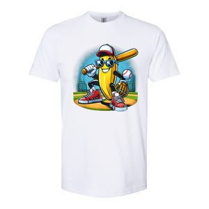 Banana Playing Baseball Funny Fruit Lover Baseball Player Softstyle CVC T-Shirt