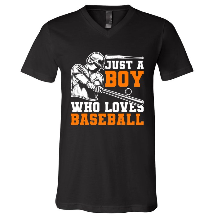 Baseball Player Batter Fan Just A Boy Who Loves Baseball V-Neck T-Shirt