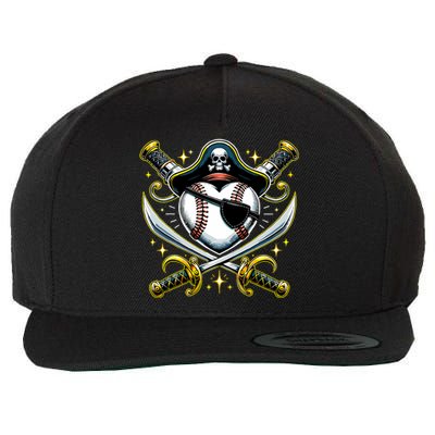 Baseball Pirate Wool Snapback Cap